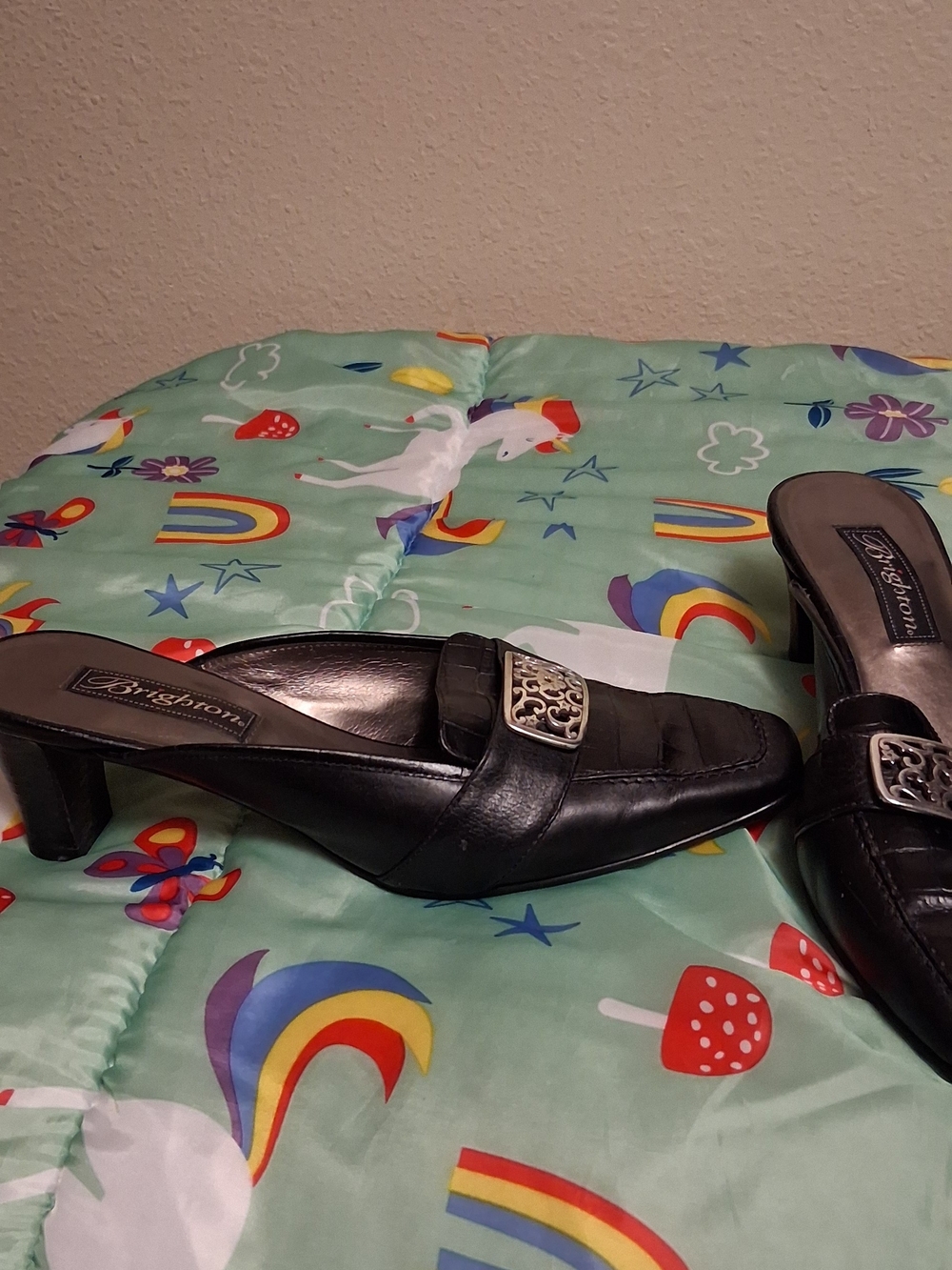 Brighton Women's Black Leather Slip-On Heeled Loafers 7 260834